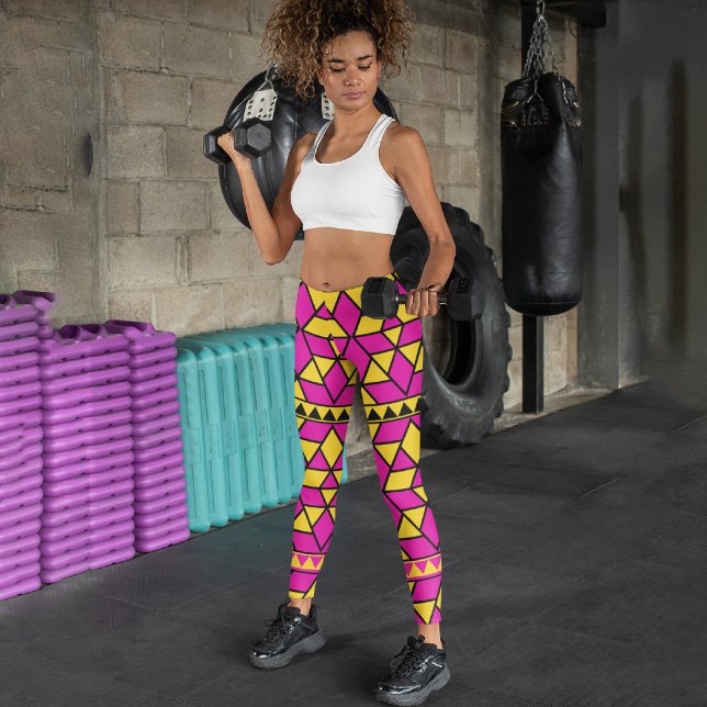Pink Yellow Triangles Capri Leggings (Creator Uploaded)