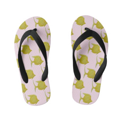 Pink Yellow Tropical Fish Kids Flip Flops