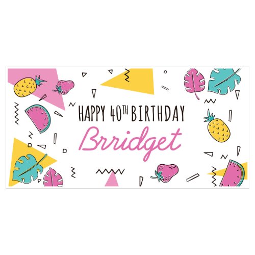 Pink Yellow Tropical Fruits Birthday Banner 