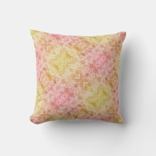 Pink Yellow Tropical Leaf Pattern Boho Throw Pillow