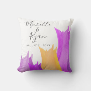Pink Yellow Tulip Floral Wedding Keepsake Throw Pillow