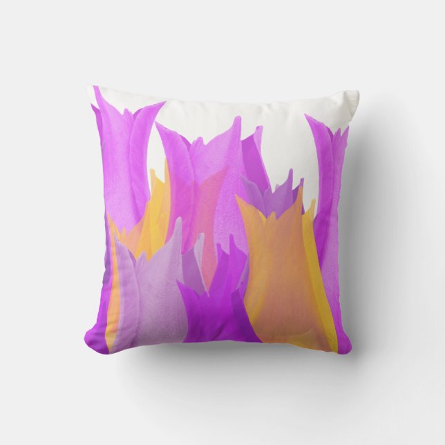 Pink Yellow Tulip Flower Floral Throw Pillow (Front)
