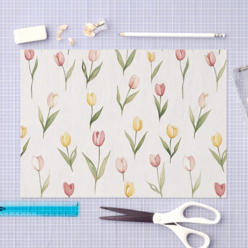 Pink Yellow Tulip Flowers Birthday Tissue Paper