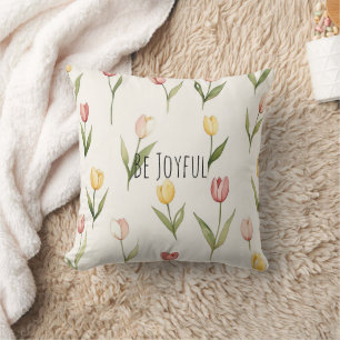 Pink Yellow Tulip Flowers Bunnies Throw Pillow