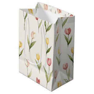 Pink Yellow Tulip Flowers Easter Medium Gift Bag
