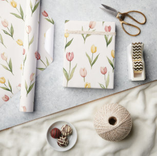 Pink Yellow Tulip Flowers Easter Wrapping Paper