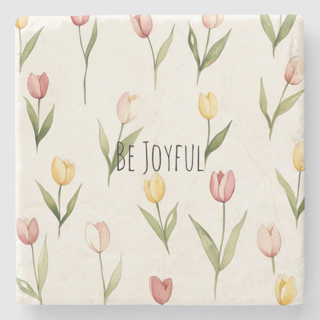 Pink Yellow Tulip Flowers   Stone Coaster (Front)