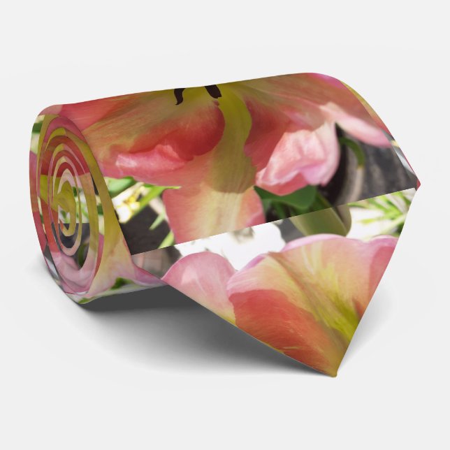 Pink & Yellow Tulip Neck Tie (Rolled)
