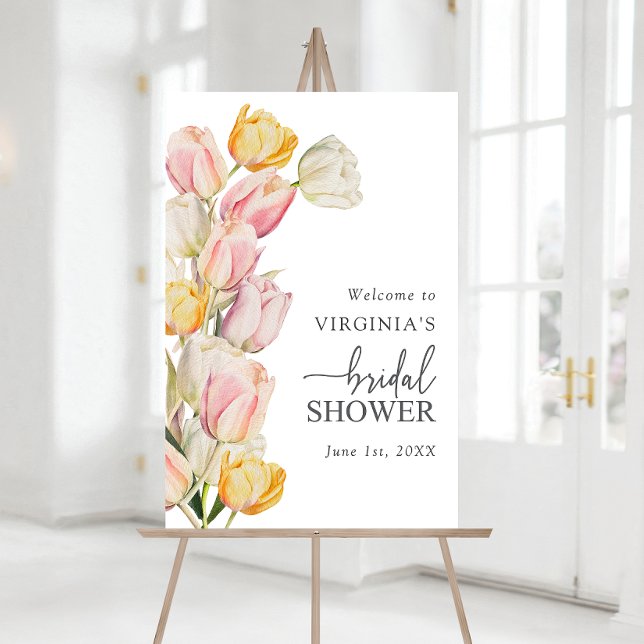 Pink Yellow Tulips Bridal Shower Foam Board (Watercolor Pink Yellow Tulips Bridal Shower Welcome Sign Foam Board by Painted Paperie
)