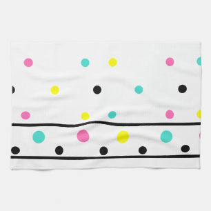 Pink Yellow Turquoise Black Polka Dots Kitchen Towel