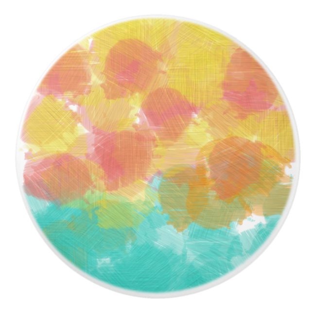Pink Yellow Turquoise Watercolor Charm Ceramic Knob (Front)