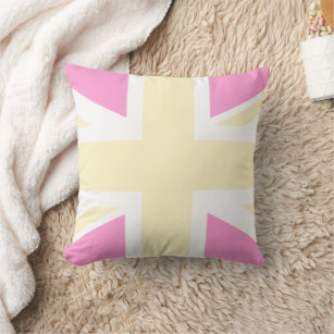 Pink & Yellow United Kingdom Flag / Union Jack Throw Pillow