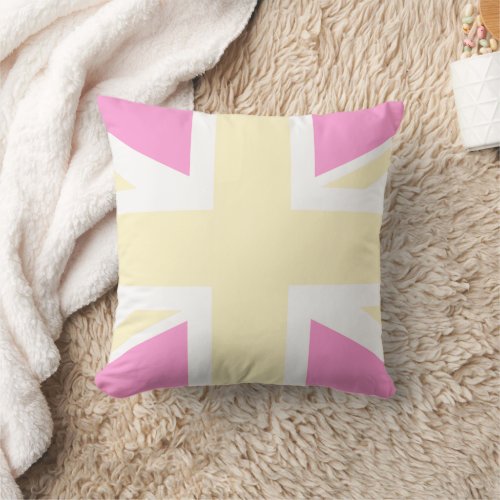 Pink  Yellow United Kingdom Flag  Union Jack Throw Pillow