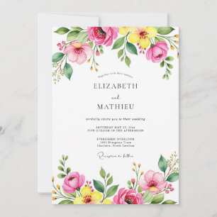 Pink Yellow Vibrant Spring Wedding Invitation