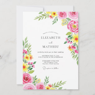 Pink Yellow Vibrant Summer Wedding Invitation
