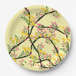 Pink Yellow Vine Blossoms  Paper Plates