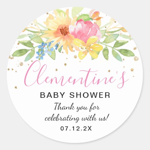 Pink Yellow Watercolor Baby Shower Thank You Classic Round Sticker
