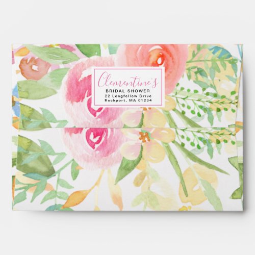 Pink Yellow Watercolor Bridal Shower Envelope