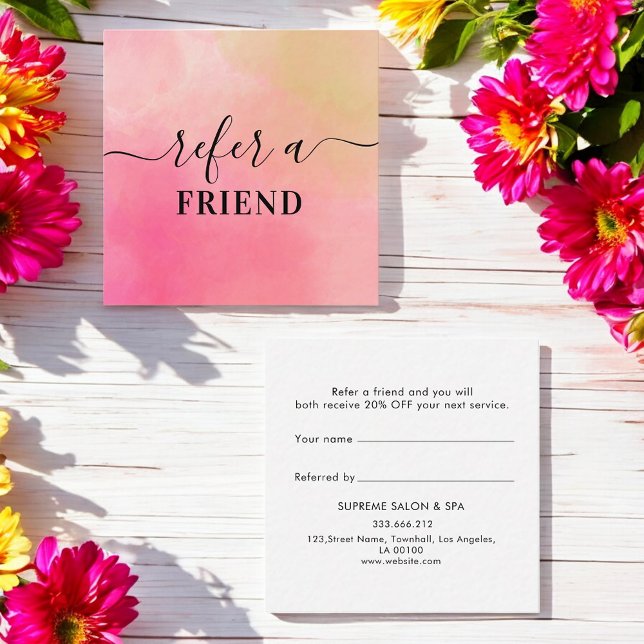 Pink Yellow Watercolor Customer Referral Card (Creator Uploaded)