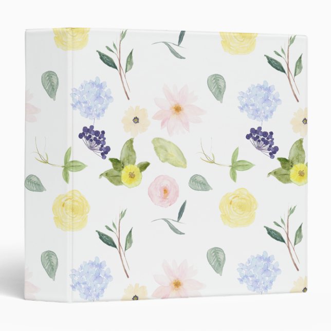 Pink Yellow Watercolor Floral 3 Ring Binder (Front/Spine)