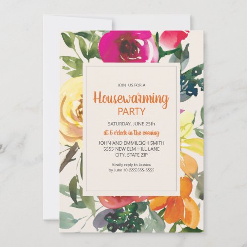 Pink Yellow Watercolor Floral Housewarming Party
