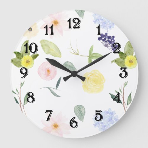 Pink Yellow Watercolor Floral Large Clock