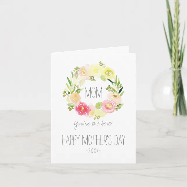 Pink & Yellow Watercolor Floral | Mother's Day Card | Zazzle