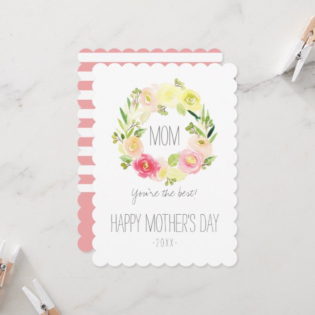 Pink & Yellow Watercolor Floral | Mother's Day Card (Front/Back In Situ)