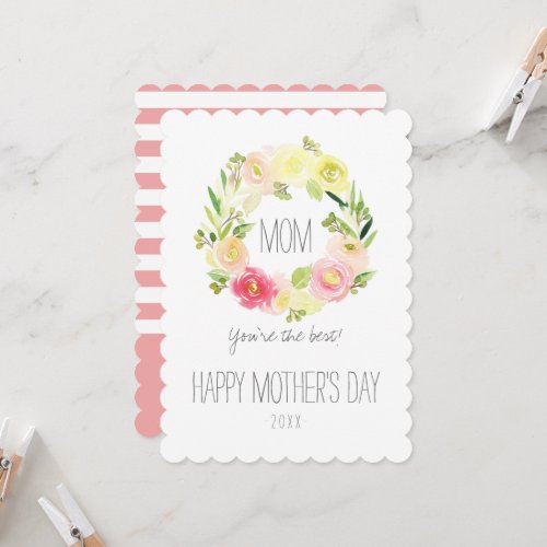 Pink  Yellow Watercolor Floral  Mothers Day Card