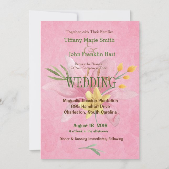Pink & Yellow Watercolor Wedding  Invitations (Front)
