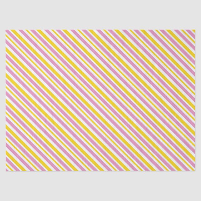 PINK YELLOW WHITE DIAGONAL STRIPES TISSUE PAPER (Front)