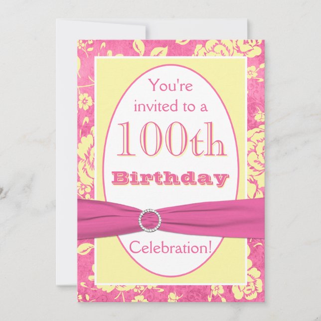 Pink Yellow White Floral 100th Birthday Invitation (Front)