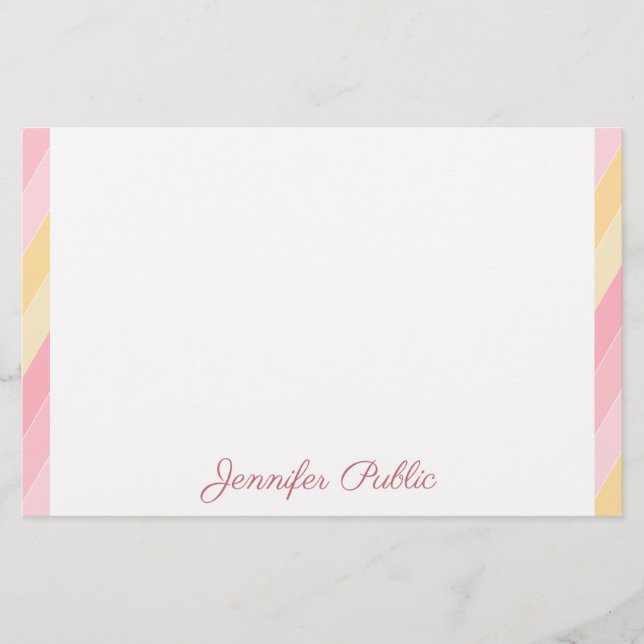 Pink Yellow White Handwriting Name Text Template Stationery (Front)