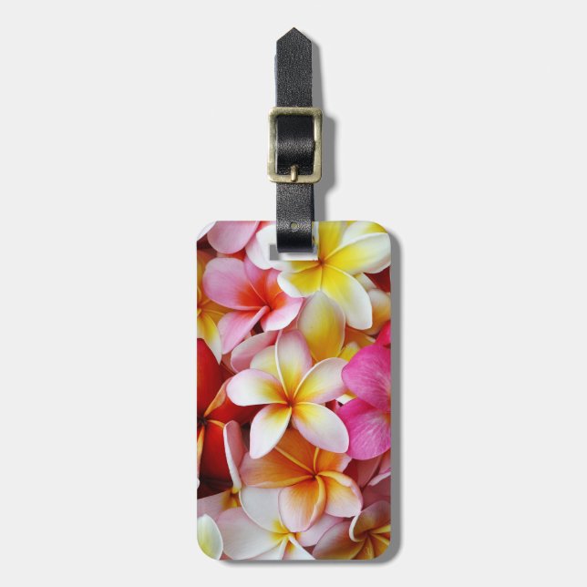 Pink Yellow  White Mixed Plumeria Flower Luggage Tag (Front Vertical)