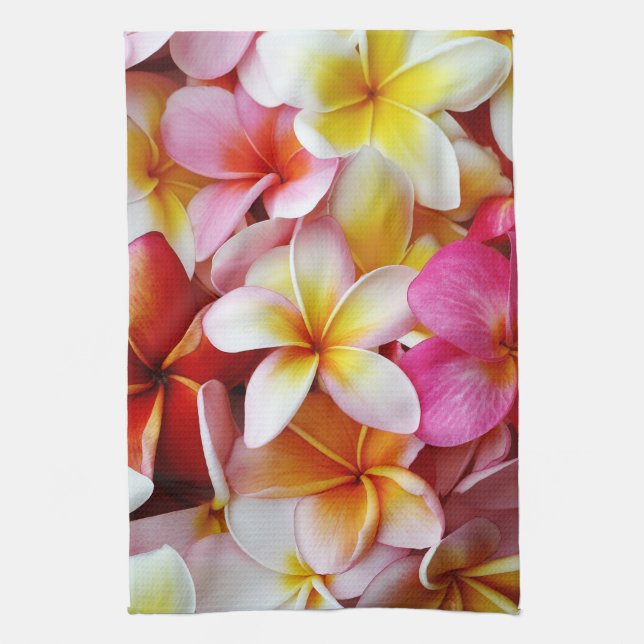 Pink Yellow  White Mixed Plumeria Flower Towel (Vertical)