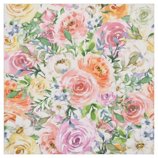 Pink Yellow White Orange Rose Flowers Pattern Fabric