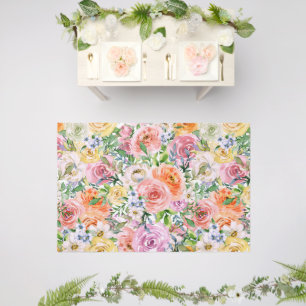 Pink Yellow White Orange Rose Flowers Pattern Outdoor Rug