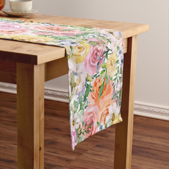 Pink Yellow White Orange Rose Flowers Pattern Short Table Runner (In Situ)