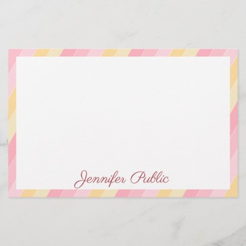 Pink Yellow White Template Calligraphy Name Text Stationery