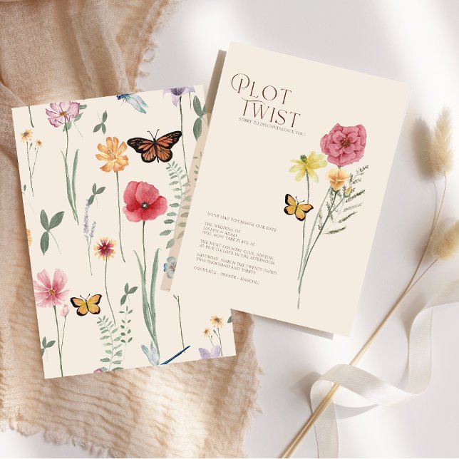 Pink Yellow Wildflower Plot Twist Save The Date (Pink Yellow Wildflower Plot Twist Save The Date Card)