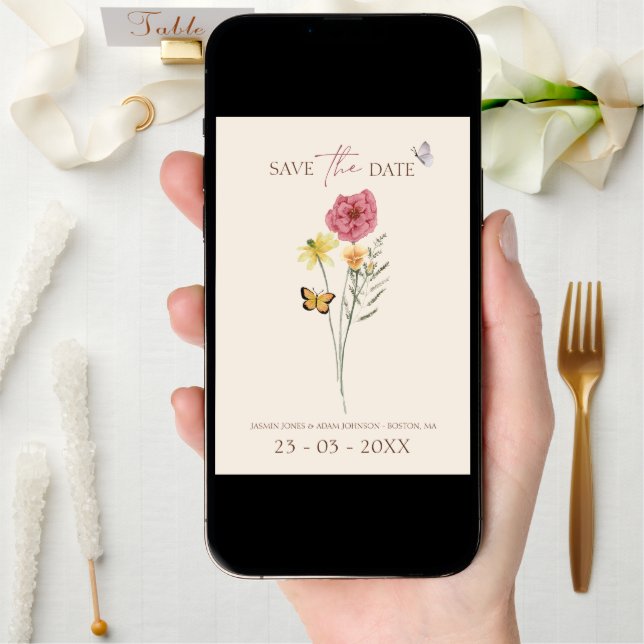 Pink Yellow Wildflower Whimsical Save The Date (Front Digital)