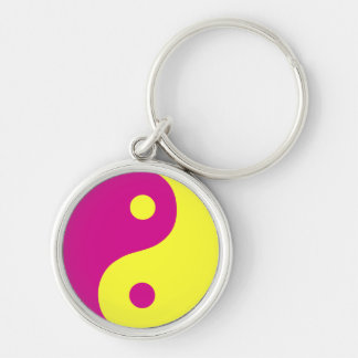 Pink & Yellow Yin Yang Taoist Symbol Keychain