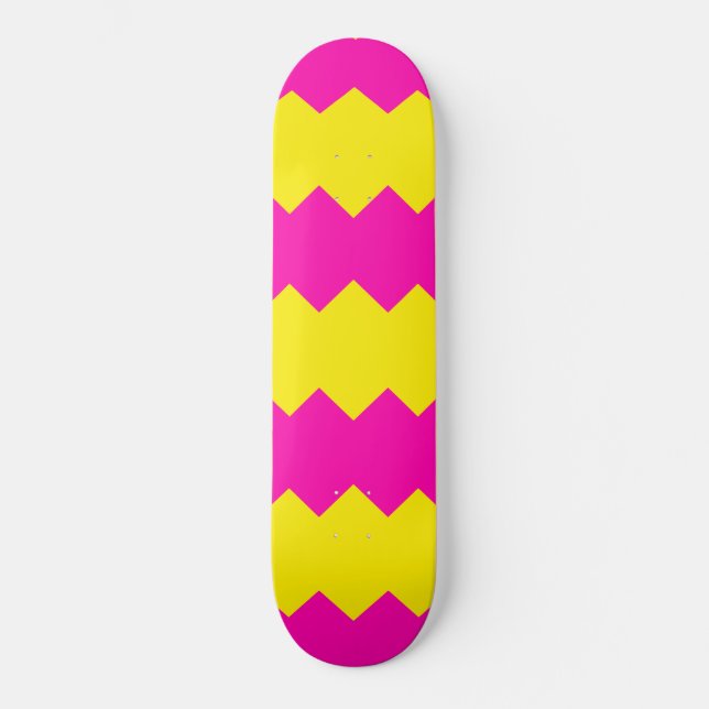 Pink & Yellow Zig Zag Stripe Pattern Skateboard Deck (Front)