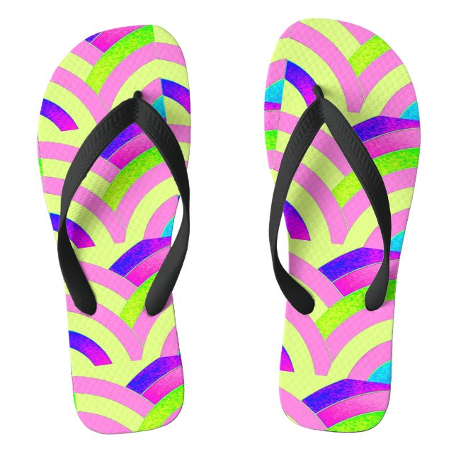 pink yellow zigzag curved chevron pattern flip flops (Footbed)