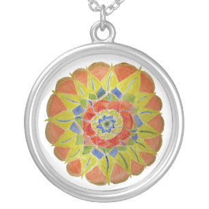 Pink yellwo handpainted mandala Necklace