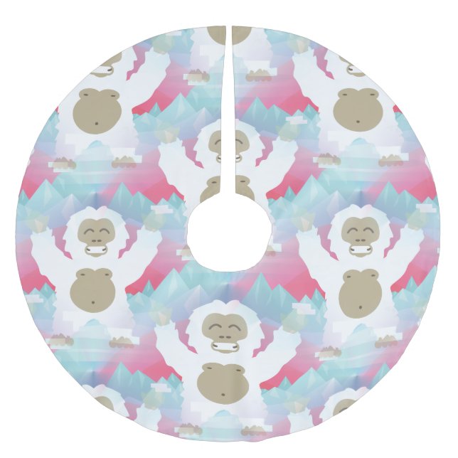pink yeti xmas christmas tree skirt (Front)
