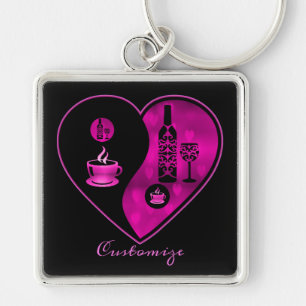 Pink Yin & Yang Coffee & Wine  Key Chain