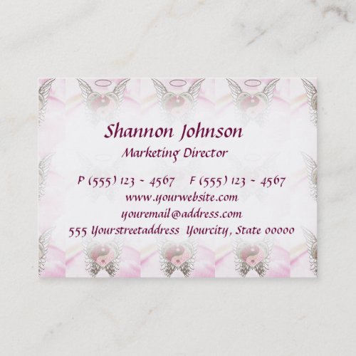 Pink Yin Yang Heart Angel Wings Watercolor Business Card