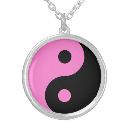 Pink Yin Yang Symbol Silver Plated Necklace