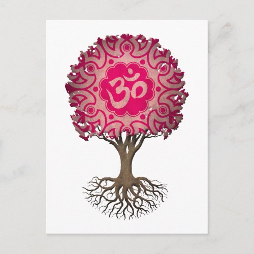 Pink Yoga Om Tree of Life Postcard
